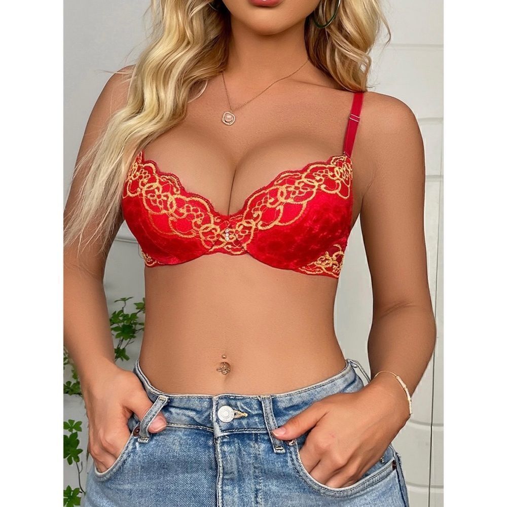 Sexy Floral Embroidery Push Up Bra